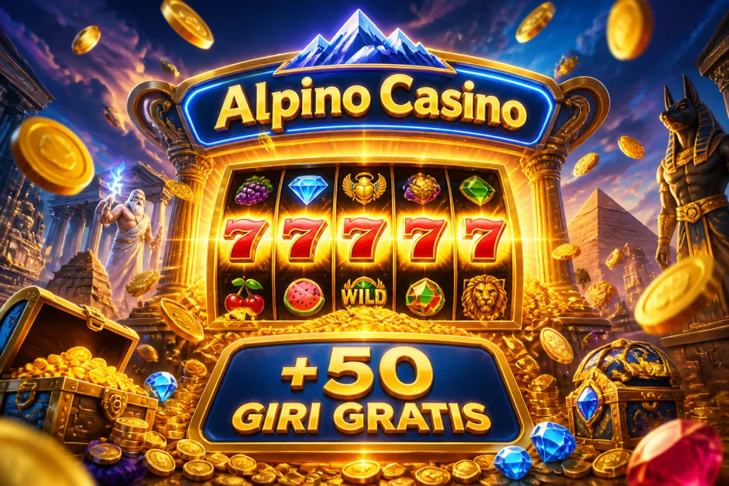 Slot di Alpino Casino in stato di vincita con monete e giri gratis del bonus di benvenuto